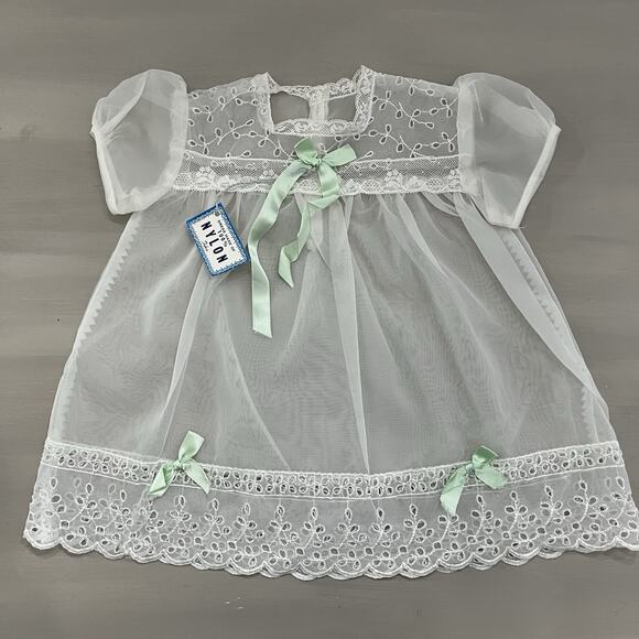 Vintage 1950s Infant Dress by Carol Joy Creations Heirloom Keepsake Green 0-6M - Picture 4 of 9